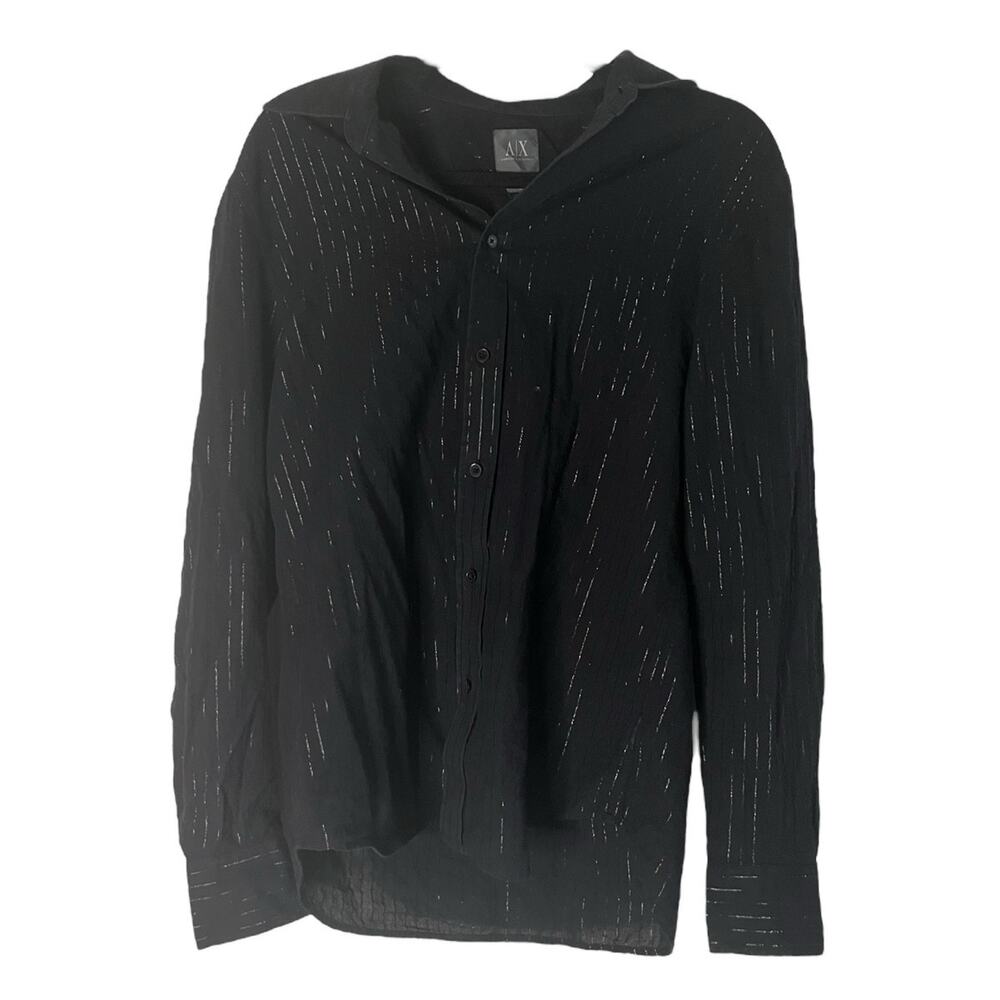 Armani Exchange A/X Black Long Sleeve Button down Silver stripe accents Size M